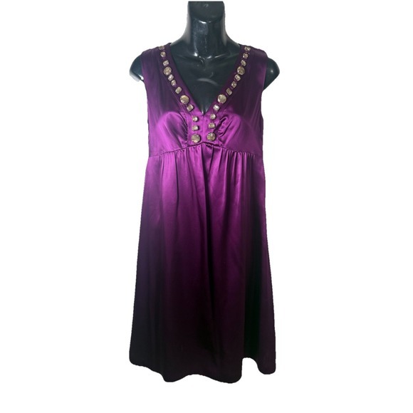 Antonio Melani Silk Dress 2 Purple Embellished‎ Cocktail Evening Elegant Luxury - Picture 2 of 8